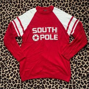 South Pole y2k retro red white football knitted varsity sweater